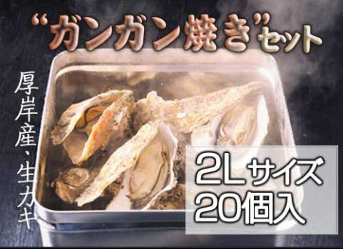 殻付かき「ガンガン焼き」セット 20個入・2Lサイズ（北海道 厚岸産）