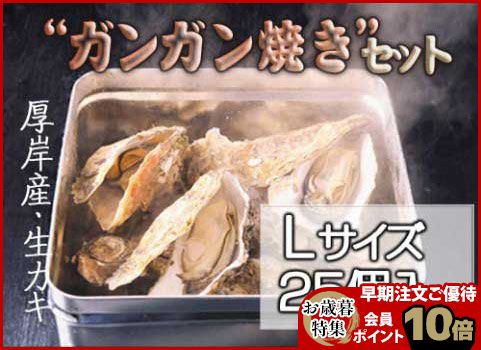 【お歳暮】殻付かき「ガンガン焼き」セット 25個入・Lサイズ（北海道 厚岸産）