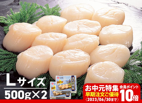 【お中元ギフト】ほたて貝柱 500g×2・Lサイズ（北海道 野付産・刺身用冷凍）