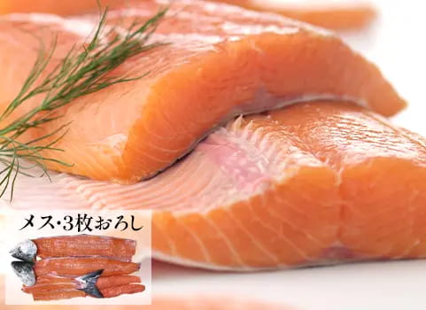 【2026年9月下旬 販売再開予定】　羅臼産 天然生秋鮭【3.0kg前後・メス・3枚おろし】