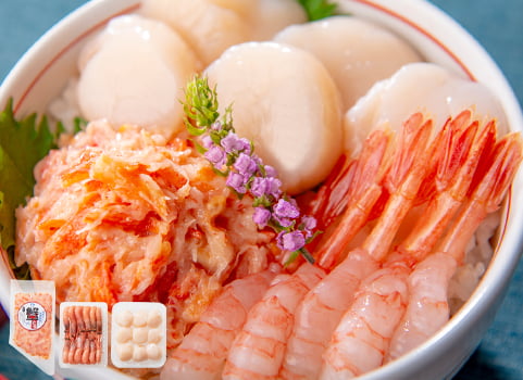 北海道ぎょれん 海鮮丼3種セット（蟹とろ・甘えび・ほたて）